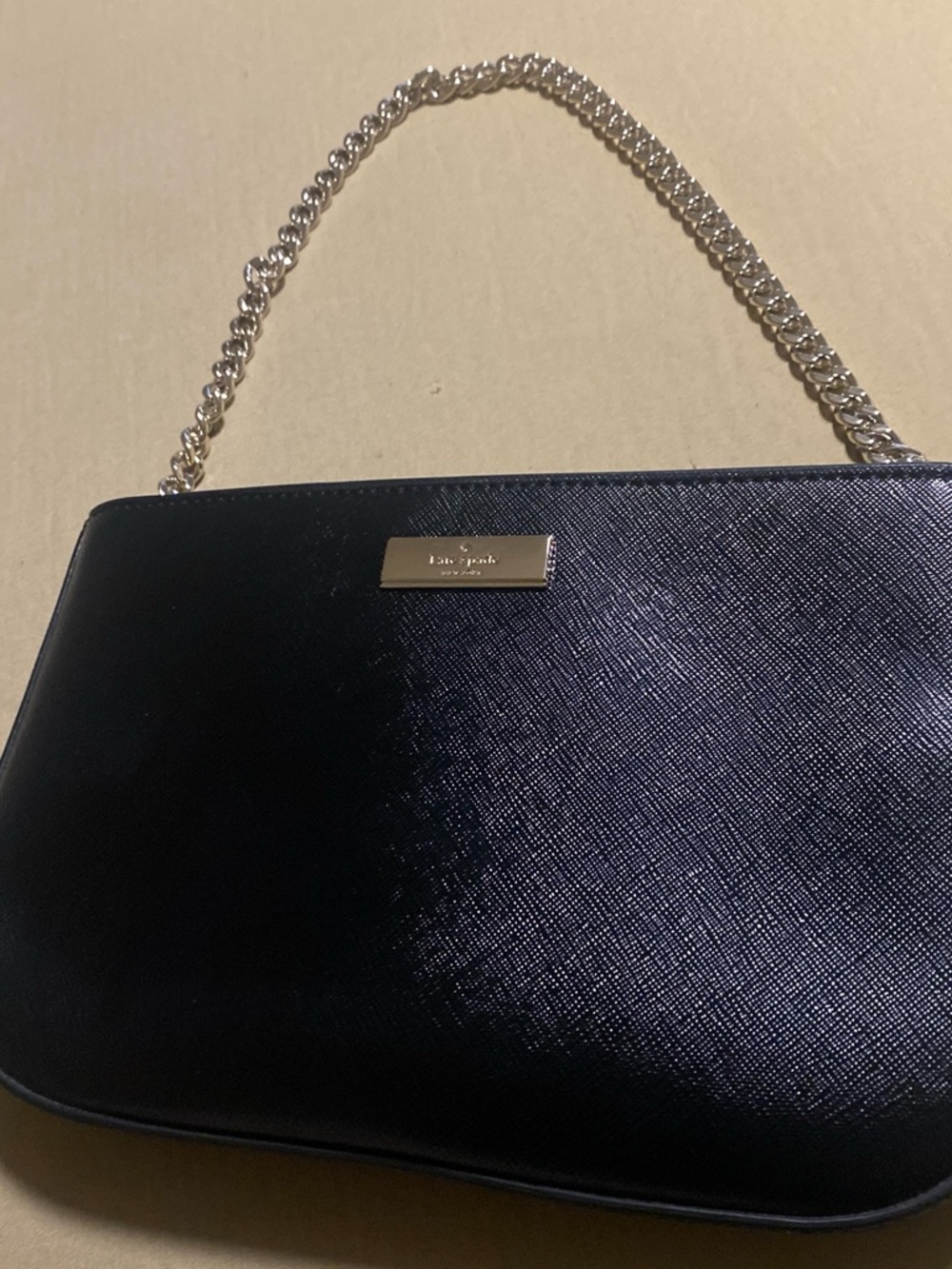 kate spade black leather shoulder bag with gold chain